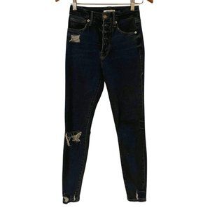 Good American Good Waist Jeans Sz 0 / 25 Distressed Button Fly Pristine